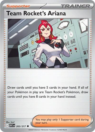 Pokémon card: Team Rocket's Ariana 202/217 from Ascended Heroes (Uncommon), front of card