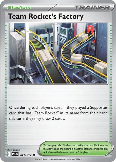 Pokémon card: Team Rocket's Factory 203/217 from Ascended Heroes (Uncommon), front of card