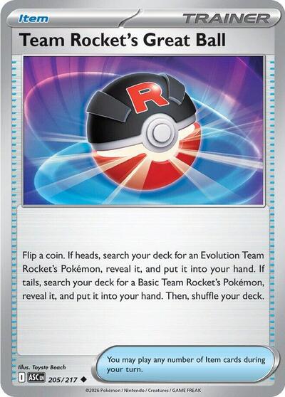 Pokémon card: Team Rocket's Great Ball 205/217 from Ascended Heroes (Uncommon), front of card