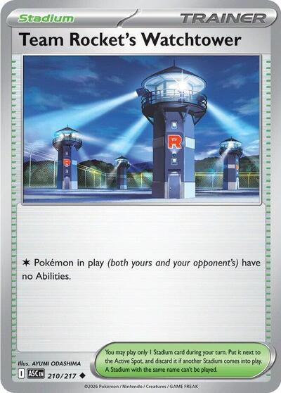 Pokémon card: Team Rocket's Watchtower 210/217 from Ascended Heroes (Uncommon), front of card