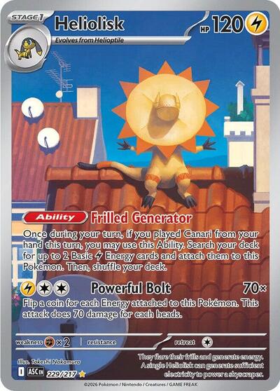 Pokémon card: Heliolisk 229/217 from Ascended Heroes (Illustration Rare), Lightning type, front of card