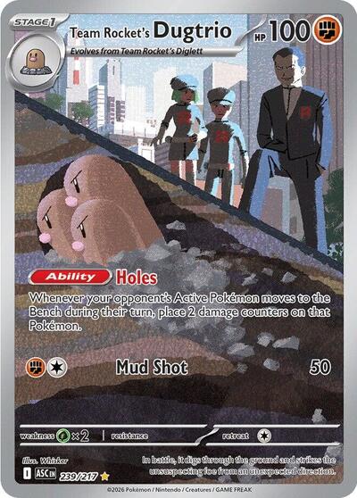 Pokémon card: Team Rocket's Dugtrio 239/217 from Ascended Heroes (Illustration Rare), Fighting type, front of card