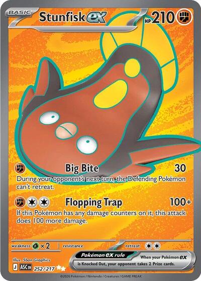 Pokémon card: Stunfisk ex 252/217 from Ascended Heroes (Ultra Rare), Fighting type, front of card