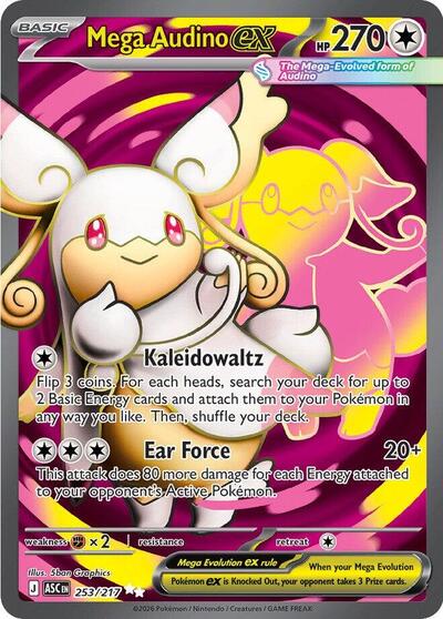 Pokémon card: Mega Audino ex 253/217 from Ascended Heroes (Ultra Rare), Colorless type, front of card