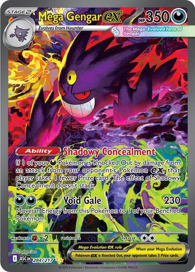 Pokémon card: Mega Gengar ex 284/217 from Ascended Heroes (Special Illustration Rare), Darkness type, front of card