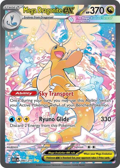Pokémon card: Mega Dragonite ex 290/217 from Ascended Heroes (Special Illustration Rare), Dragon type, front of card
