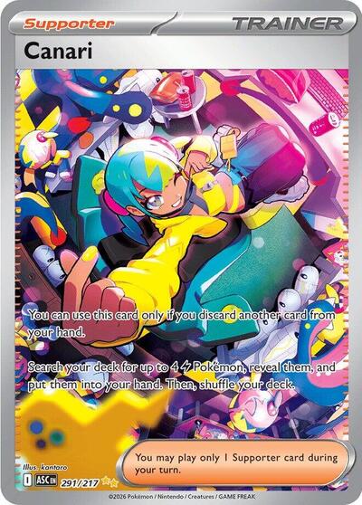 Pokémon card: Canari 291/217 from Ascended Heroes (Special Illustration Rare), front of card