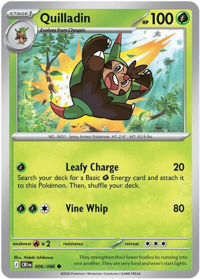 Pokémon card: Quilladin 006/086 from Chaos Rising (Common), Grass type, front of card