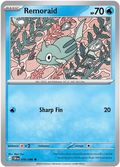 Pokémon card: Remoraid 016/086 from Chaos Rising (Common), Water type, front of card