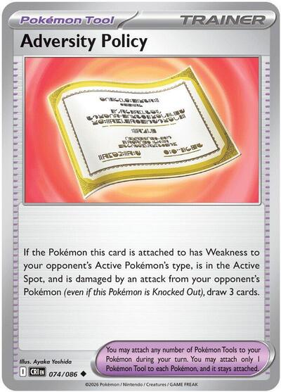 Pokémon card: Adversity Policy 074/086 from Chaos Rising (Uncommon), front of card