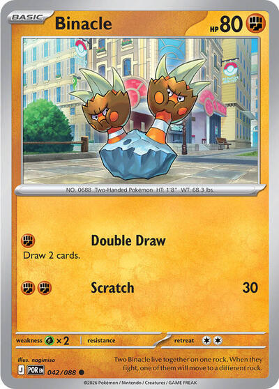 Pokémon card: Binacle 042/088 from Perfect Order (Common), Fighting type, front of card
