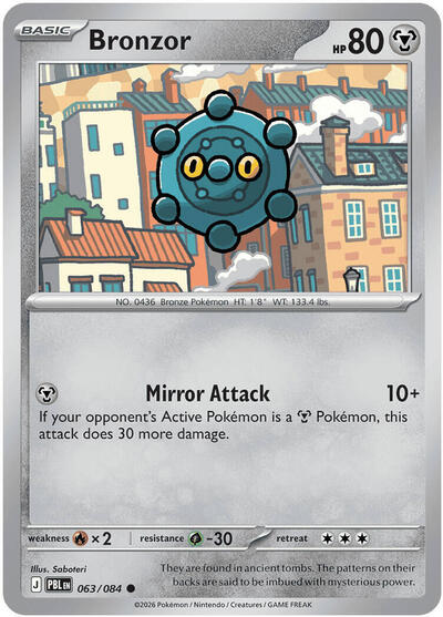 Pokémon card: Bronzor 063/084 from Pitch Black (Common), Metal type, front of card