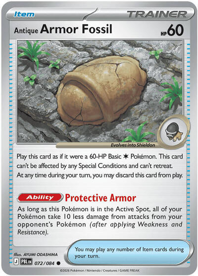 Pokémon card: Antique Armor Fossil 072/084 from Pitch Black (Common), front of card