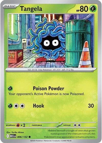 Pokémon card: Tangela 006/132 from Mega Evolution base set (Common), Grass type, front of card