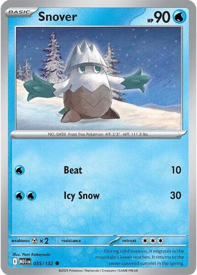 Pokémon card: Snover 035/132 from Mega Evolution base set (Common), Water type, front of card