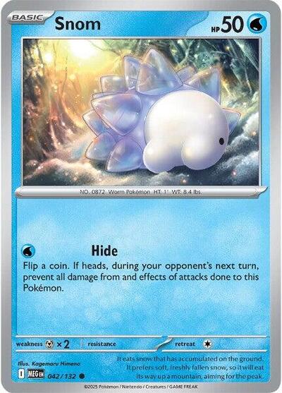 Pokémon card: Snom 042/132 from Mega Evolution base set (Common), Water type, front of card