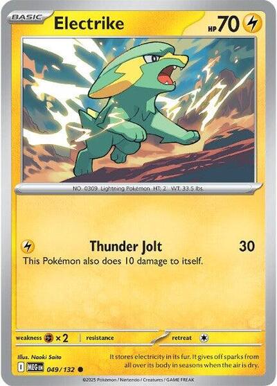 Pokémon card: Electrike 049/132 from Mega Evolution base set (Common), Lightning type, front of card