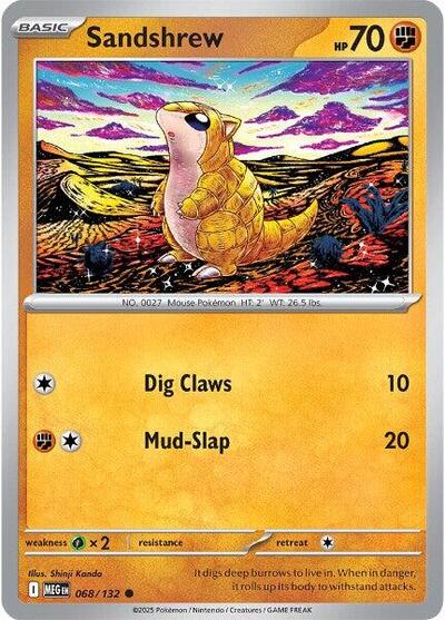 Pokémon card: Sandshrew 068/132 from Mega Evolution base set (Common), Fighting type, front of card