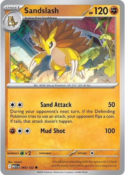 Pokémon card: Sandslash 069/132 from Mega Evolution base set (Common), Fighting type, front of card