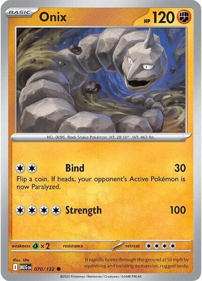 Pokémon card: Onix 070/132 from Mega Evolution base set (Common), Fighting type, front of card