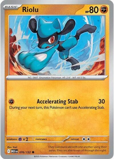 Pokémon card: Riolu 076/132 from Mega Evolution base set (Common), Fighting type, front of card