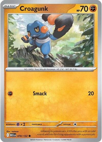 Pokémon card: Croagunk 078/132 from Mega Evolution base set (Common), Fighting type, front of card