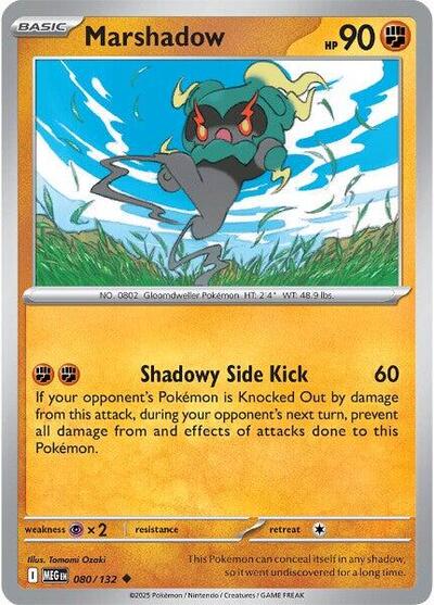 Pokémon card: Marshadow 080/132 from Mega Evolution base set (Uncommon), Fighting type, front of card