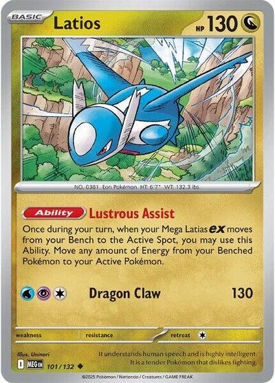 Pokémon card: Latios 101/132 from Mega Evolution base set (Uncommon), Dragon type, front of card