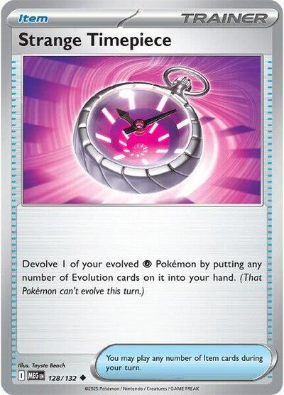 Pokémon card: Strange Timepiece 128/132 from Mega Evolution base set (Uncommon), front of card
