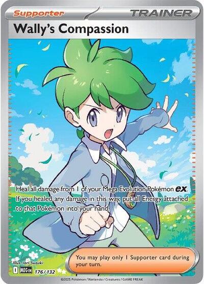 Pokémon card: Wally's Compassion 176/132 from Mega Evolution base set (Ultra Rare), front of card