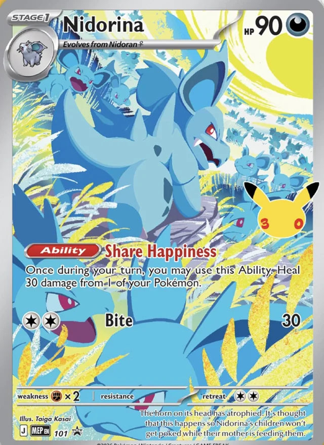 Pokémon card: Nidorina Black Star ETB Promo Sealed 101, Promo, 30th Celebration (M6a)