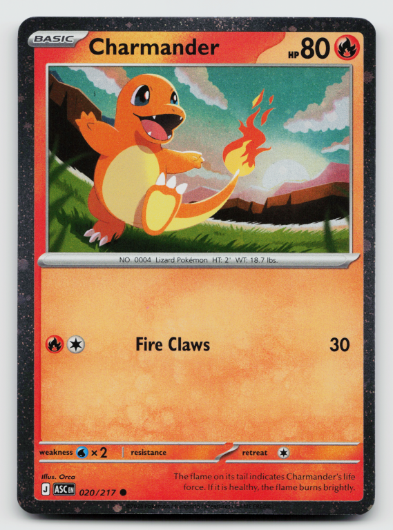 Pokémon card: Charmander Common (Cosmos Holofoil Promo) 020/217 from Ascended Heroes (Common), Fire type, front of card
