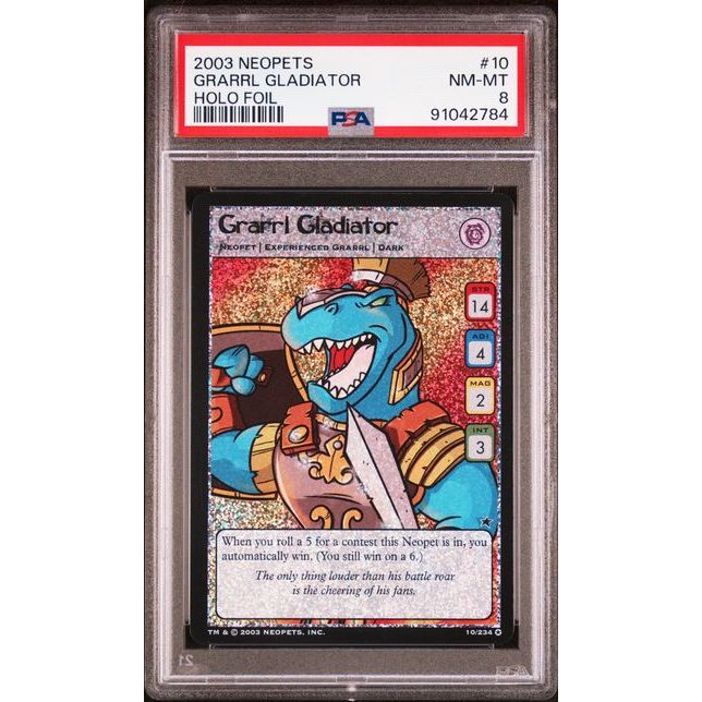 Neopets (2003) - Grarrl Gladiator 10/234 (Holo Foil) - PSA 8 (NM-MT): graded slab, front view