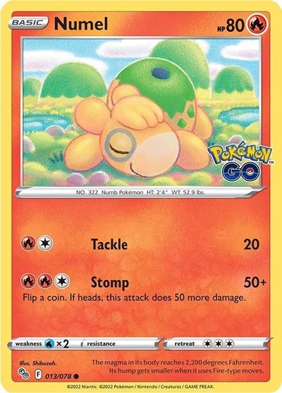 Pokémon card: Numel 013/078 from Pokemon GO (Common), Fire type, front of card