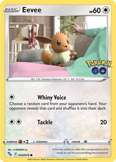 Pokémon card: Eevee 054/078 from Pokemon GO (Common), Colorless type, front of card