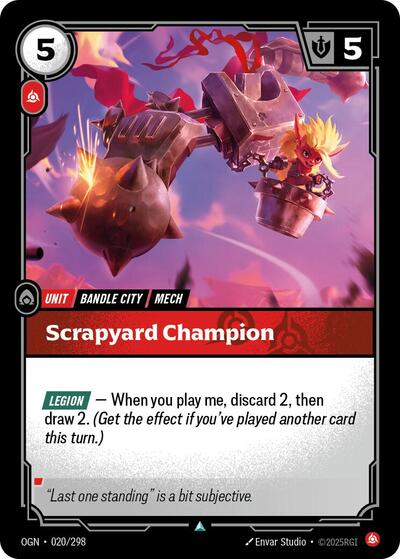 Riftbound card: Scrapyard Champion 020/298 from Origins (Uncommon), front of card