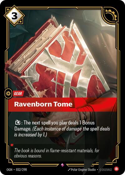 Riftbound card: Ravenborn Tome 032/298 from Origins (Rare), front of card