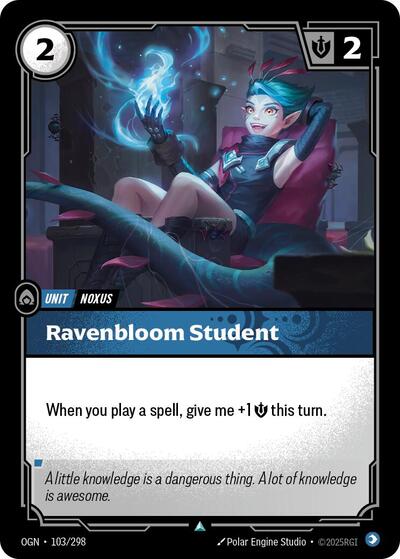 Riftbound card: Ravenbloom Student 103/298 from Origins (Uncommon), front of card