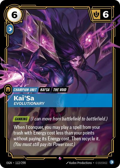 Riftbound card: Kai'Sa - Evolutionary 112/298 from Origins (Rare), front of card