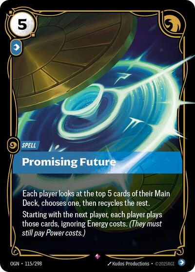 Riftbound card: Promising Future 115/298 from Origins (Rare), front of card