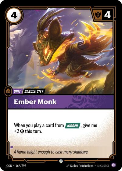 Riftbound card: Ember Monk 167/298, Common, Origins