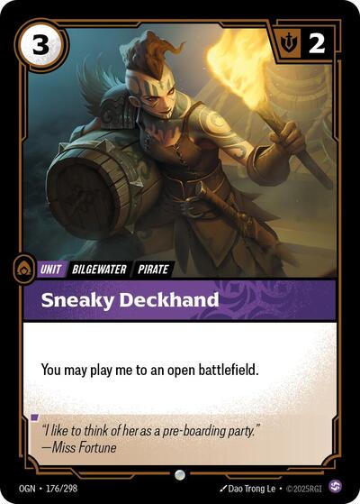 Riftbound card: Sneaky Deckhand 176/298, Common, Origins