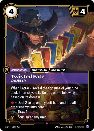 Riftbound card: Twisted Fate - Gambler 200/298 from Origins (Rare), front of card