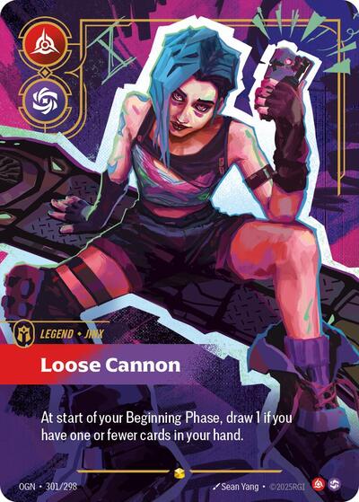 Riftbound card: Jinx - Loose Cannon (Overnumbered) 301/298 from Origins (Showcase), front of card