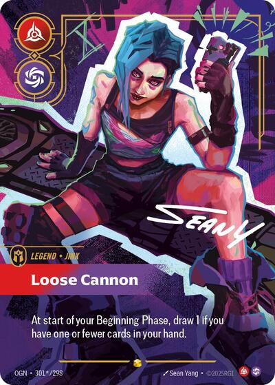 Riftbound card: 301*/298 Jinx - Loose Cannon (Signature) from Origins (Showcase), front of card