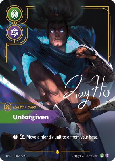 Riftbound card: 305*/298 Yasuo - Unforgiven (Signature) from Origins (Showcase), front of card