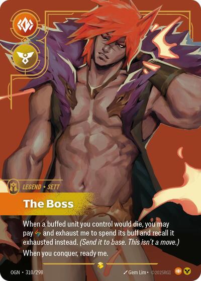 Riftbound card: Sett - The Boss (Overnumbered) 310/298 from Origins (Showcase), front of card