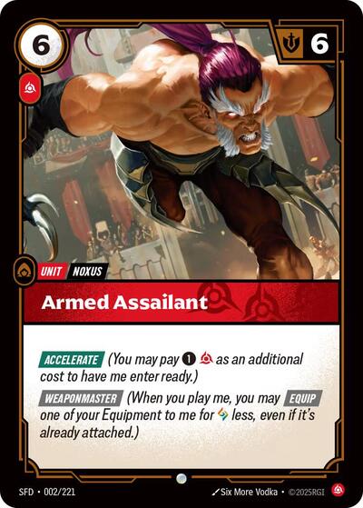 Riftbound card: Armed Assailant 002/221 from Spiritforged (Common), front of card