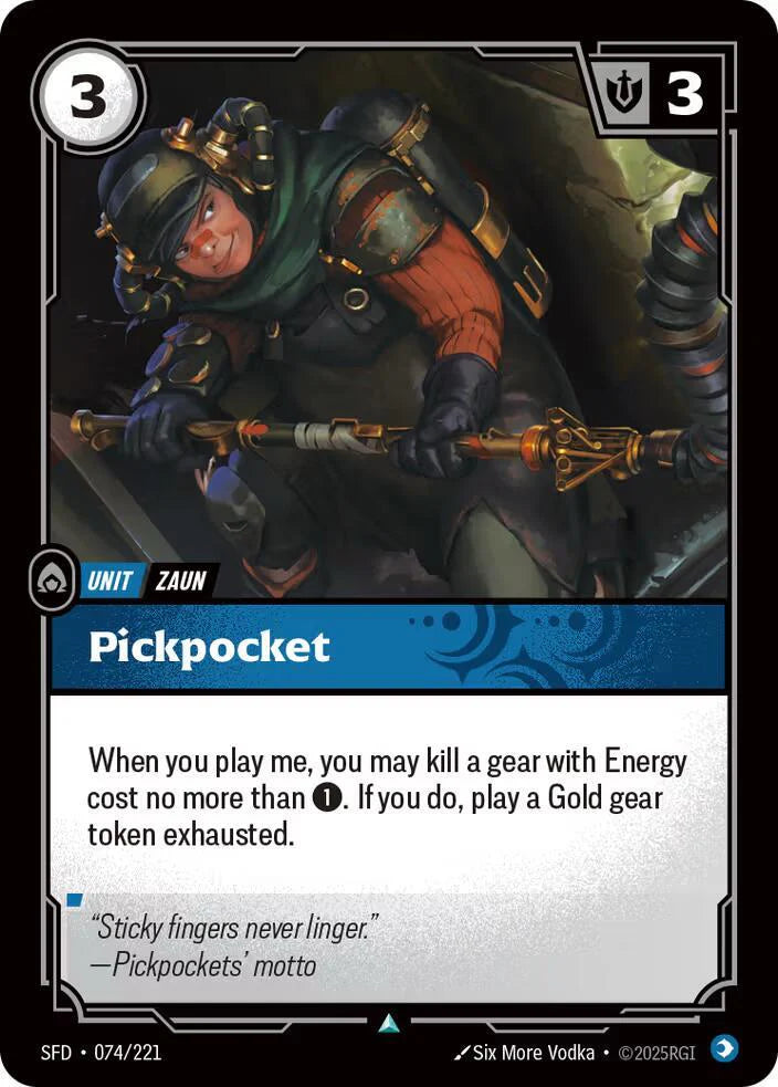 Riftbound card: Pickpocket 074/221 from Spiritforged (Uncommon), front of card