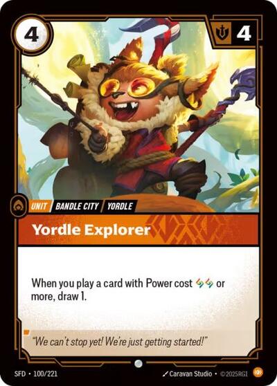 Riftbound card: Yordle Explorer 100/221 from Spiritforged (Common), front of card